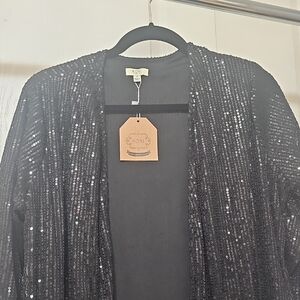 Kori Black Sequin Open Front Cardigan
